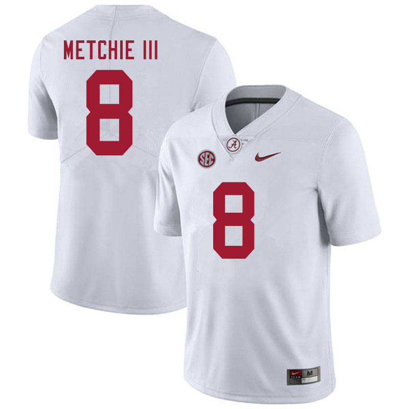 Men #8 John Metchie III Alabama White Tide College Football Jerseys Sale-White